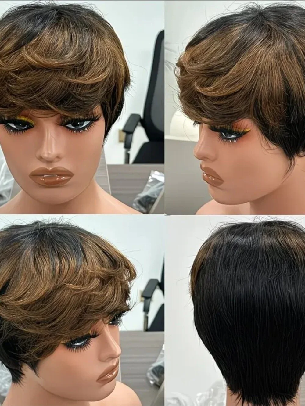 6 Inch 1B/27 Honey Blonde Remy Peruvian Pixie 100% Human Hair Wig With Bangs